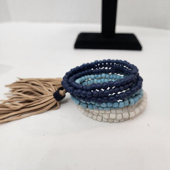 Mare Sole Amore Wrap Bracelet Multicolor Blues  Beaded Tassels Charm NWOT Boho - Picture 7 of 10
